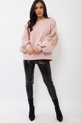 Rose Jumper with Rose Fur Sleeves - Stephanie-Jumper