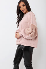 Rose Jumper with Rose Fur Sleeves - Stephanie-Jumper