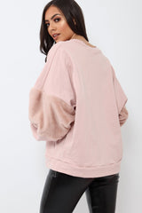 Rose Jumper with Rose Fur Sleeves - Stephanie-Jumper