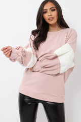 Rose Jumper with White Fur Sleeves - Stephanie-Jumper