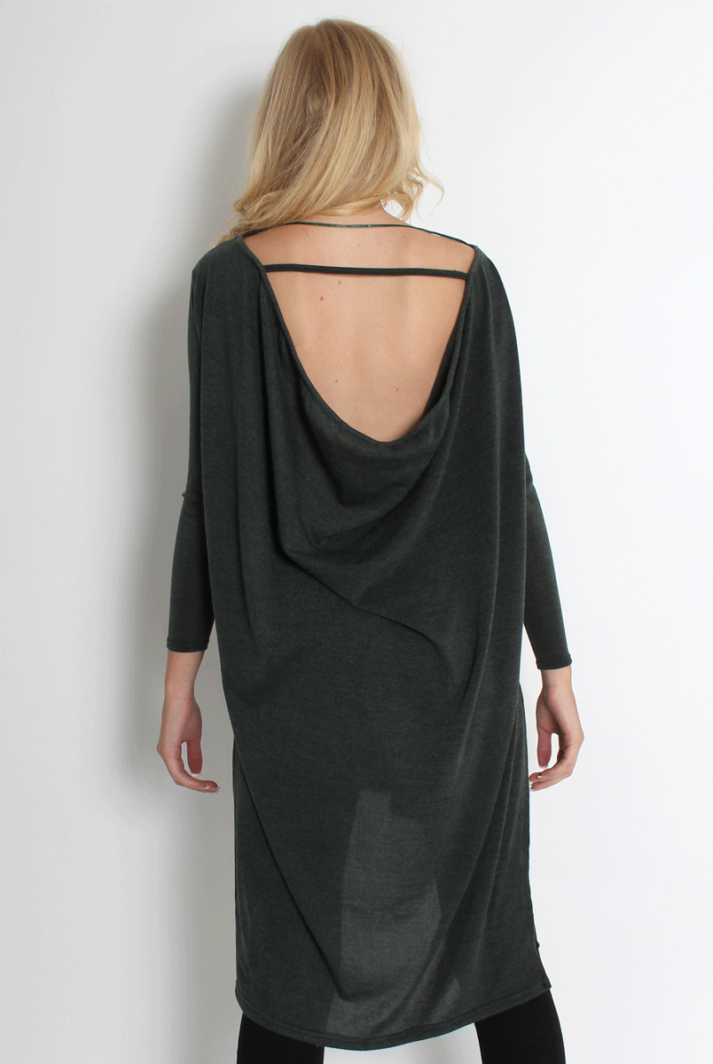 Rose Khaki Drooped Back Jumper-Knitwear