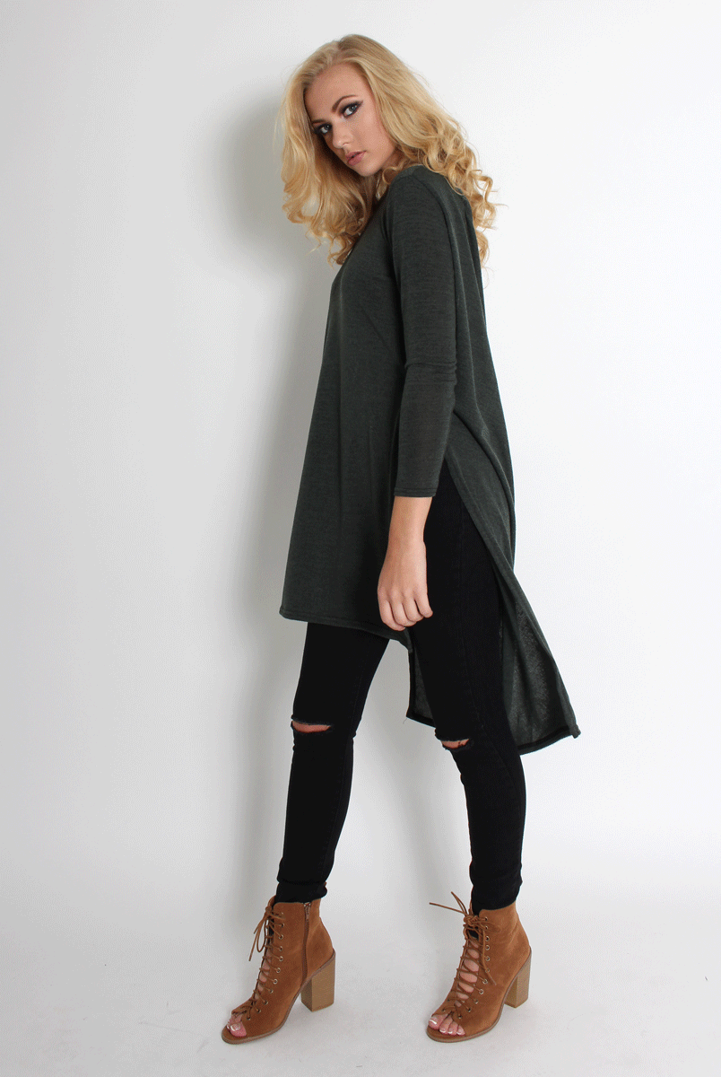 Rose Khaki Drooped Back Jumper-Knitwear