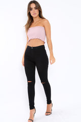 Rose Knit Frill Bandeau Crop Top - Poppy-Crop Tops