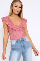 Rose Lace Plunge Frill Bodysuit - Maelani-Bodysuits