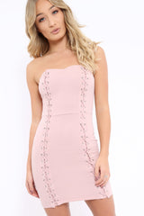 Rose Lace Up Front Bandeau Mini Dress - Lily-Dresses
