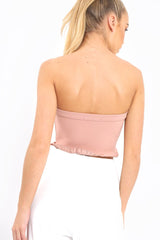 Rose Lace Up Front Frill Bandeau Crop Top - Cyndi-Crop Tops