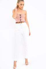 Rose Lace Up Front Frill Bandeau Crop Top - Cyndi-Crop Tops