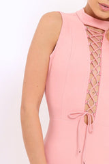 Rose Lace Up Plunge Choker Neck Jumpsuit - Lissy-Jumpsuits