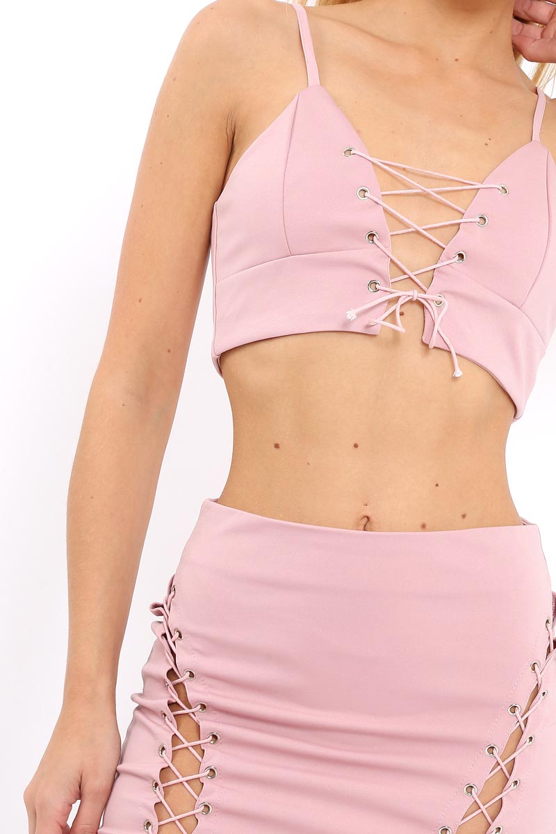 Rose Lace up Front Co-ord Set - Presley-Co-ords
