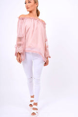 Rose Mesh Bardot Top - Keelie-Tops