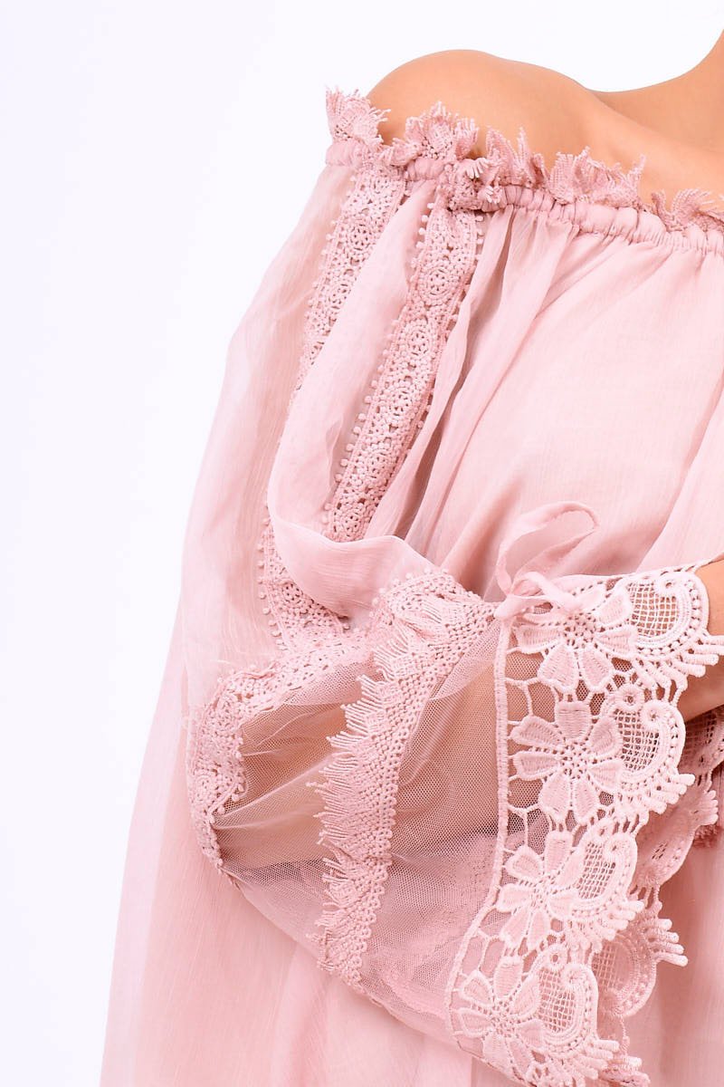 Rose Mesh Bardot Top - Keelie-Tops