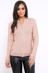 Rose Metallic Knit Bomber Jacket - Freya-Jackets