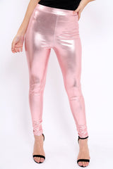 Rose Metallic PU Leggings - Rio-Trousers