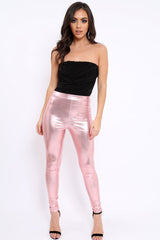 Rose Metallic PU Leggings - Rio-Trousers