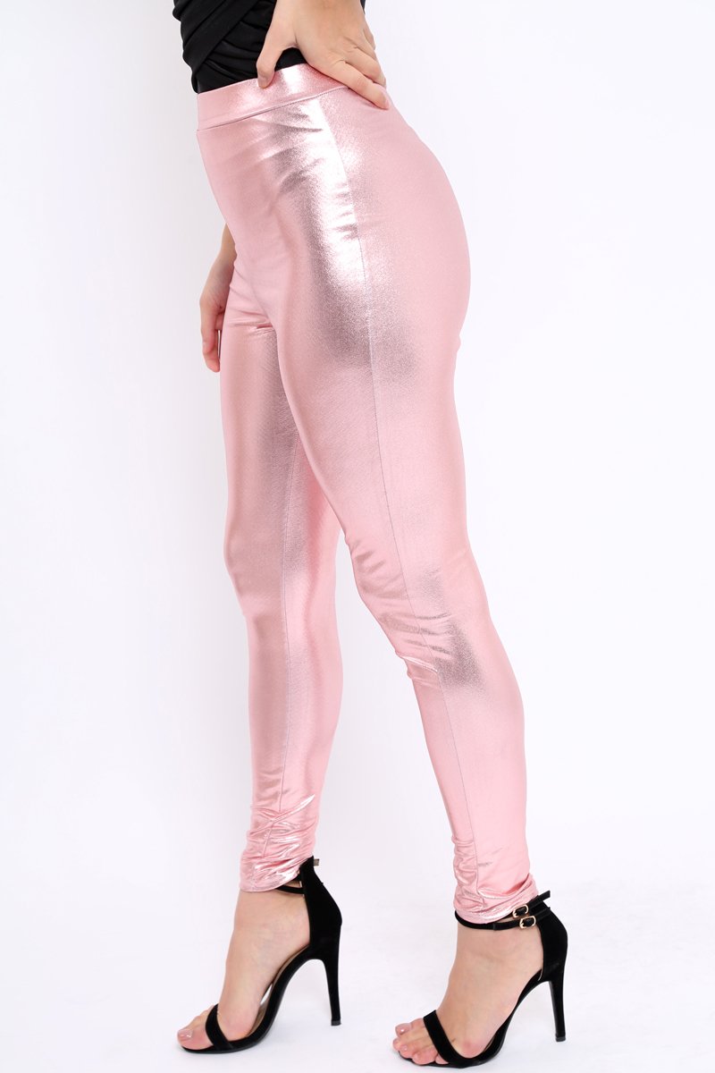 Rose Metallic PU Leggings - Rio-Trousers