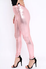 Rose Metallic PU Leggings - Rio-Trousers
