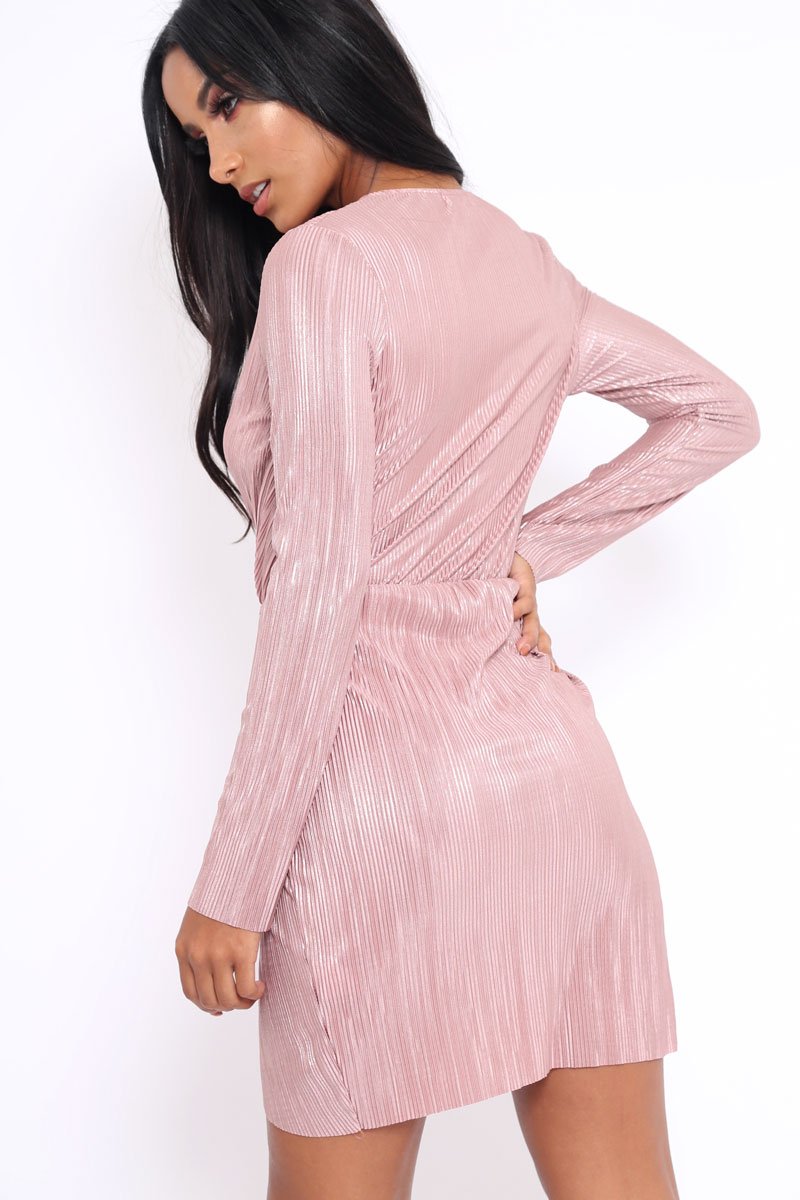 Rose Metallic Wrap Front Dress - Angie-Dresses