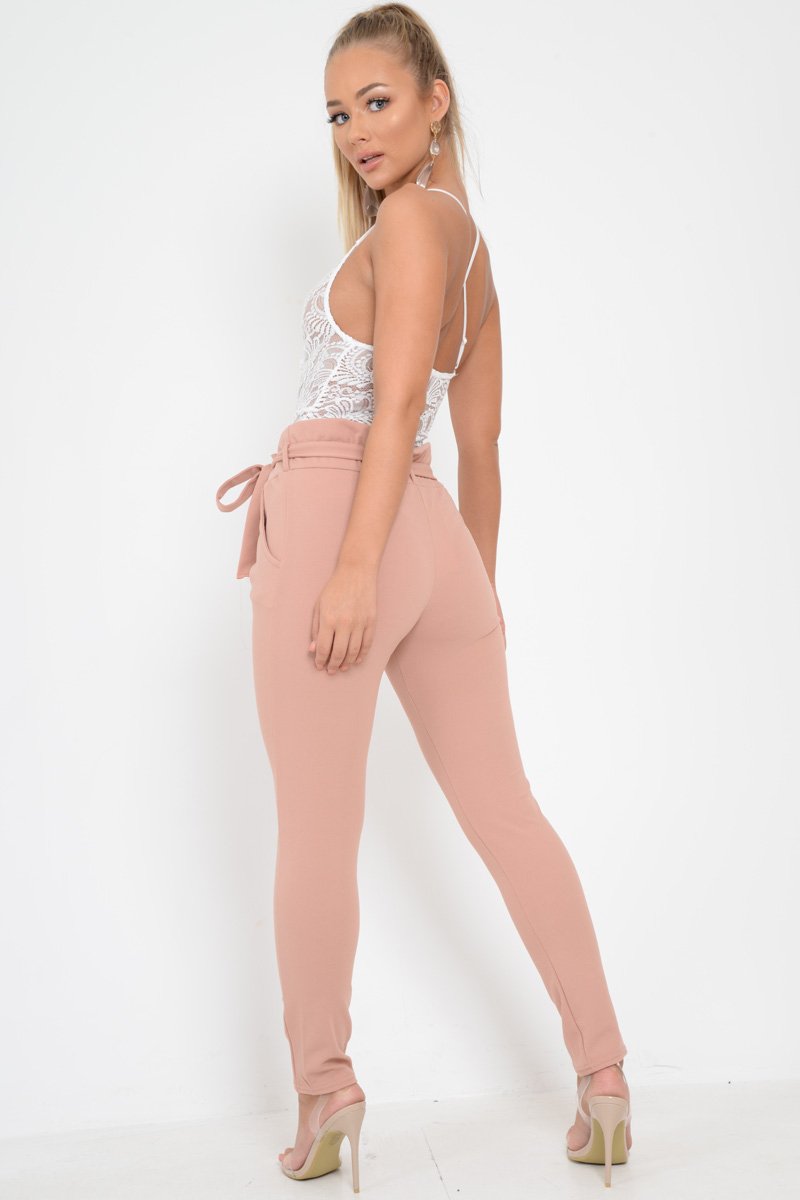 Rose Paper Bag Tie Waist Cigarette Trousers - Karmen-Trousers