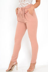 Rose Paper Bag Tie Waist Cigarette Trousers - Karmen-Trousers