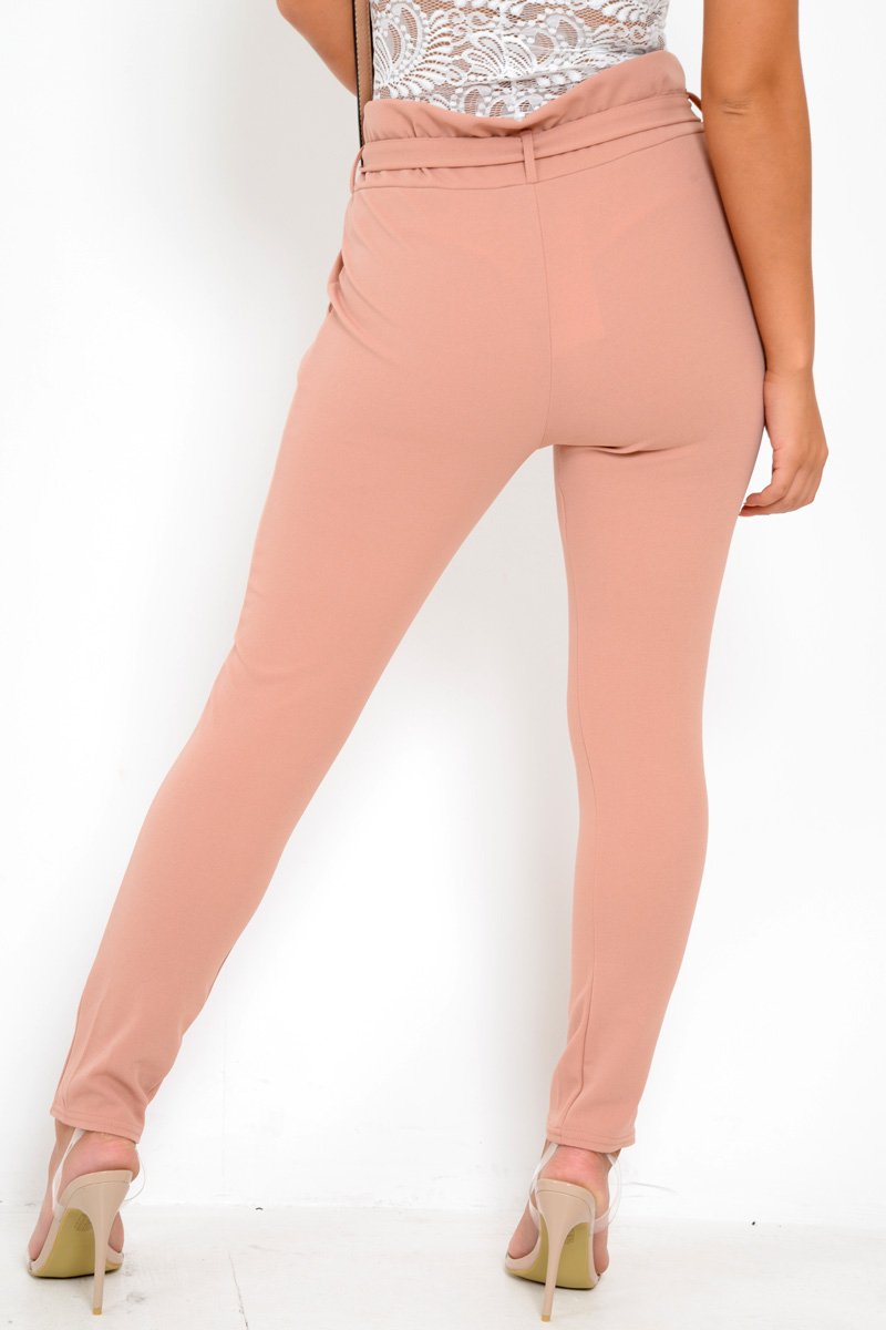 Rose Paper Bag Tie Waist Cigarette Trousers - Karmen-Trousers