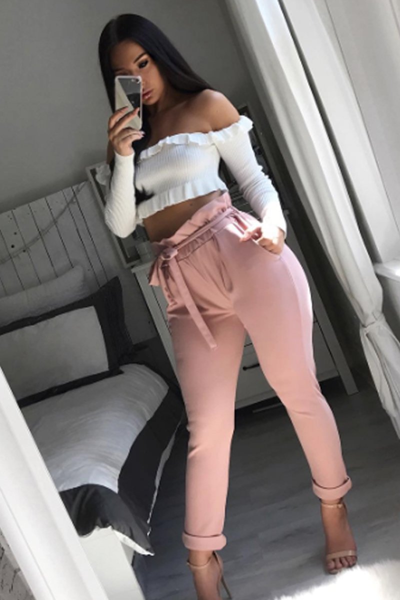 Rose Paper Bag Tie Waist Cigarette Trousers - Karmen-Trousers