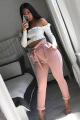 Rose Paper Bag Tie Waist Cigarette Trousers - Karmen-Trousers