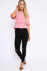Rose Peplum Frill Detail Top with Frill Sleeves - Gretta-Tops