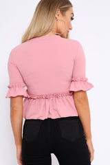 Rose Peplum Frill Detail Top with Frill Sleeves - Gretta-Tops