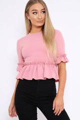 Rose Peplum Frill Detail Top with Frill Sleeves - Gretta-Tops