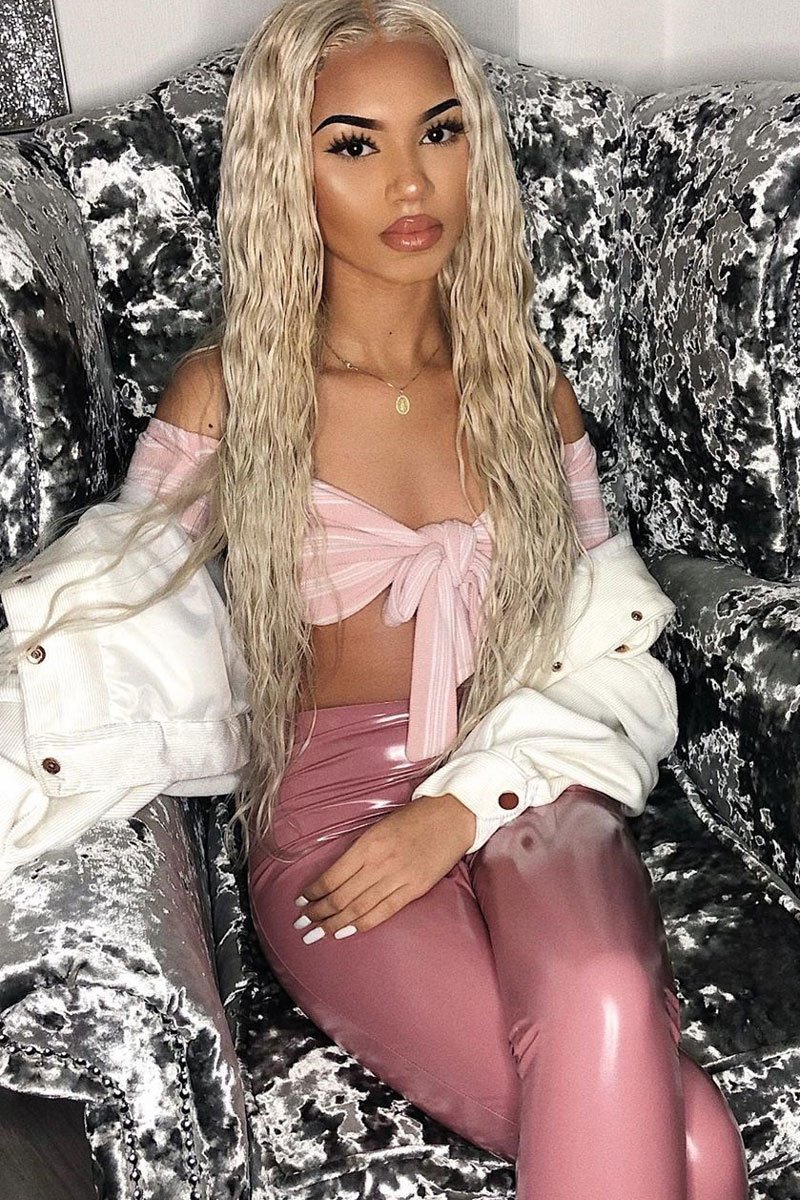 Rose Pink Shiny Vinyl PU Leggings - Rio-Trousers