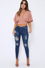 Rose Plunge Crop Top - Suzanne-Crop Tops
