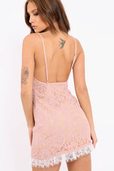 Rose Plunge Floral Lace Bodycon Mini Dress - Yaz-Dresses