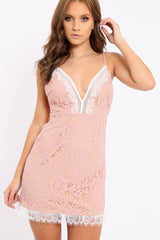 Rose Plunge Floral Lace Bodycon Mini Dress - Yaz-Dresses