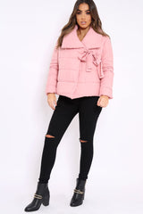 Rose Puffer Jacket with Tie Front - Lolamae-Jackets