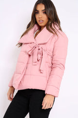 Rose Puffer Jacket with Tie Front - Lolamae-Jackets