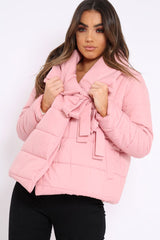 Rose Puffer Jacket with Tie Front - Lolamae-Jackets