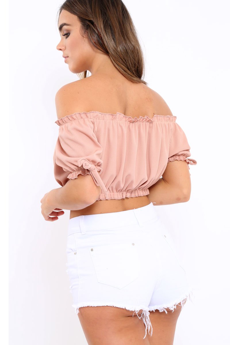 Rose Ribbed Frill Gypsy Top - Maysia-Crop Tops