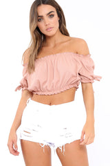 Rose Ribbed Frill Gypsy Top - Maysia-Crop Tops