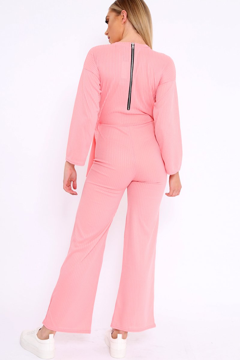 Rose Ribbed Thin Knit Jumpsuit - Graciela-Jumpsuits