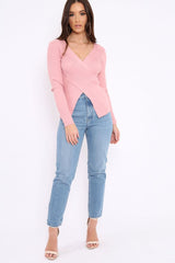 Rose Ribbed Thin Knit Wrap Top - Jordi-Tops