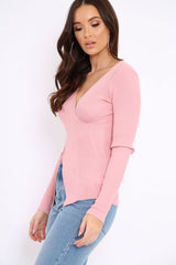 Rose Ribbed Thin Knit Wrap Top - Jordi-Tops