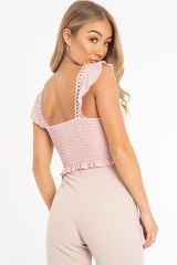 Rose Ruched Button Tie Up Padded Bra Crop Top - Aden-Crop Tops