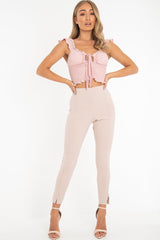 Rose Ruched Button Tie Up Padded Bra Crop Top - Aden-Crop Tops