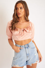 Rose Satin Tie Front Crop Top - Jasie-Crop Tops