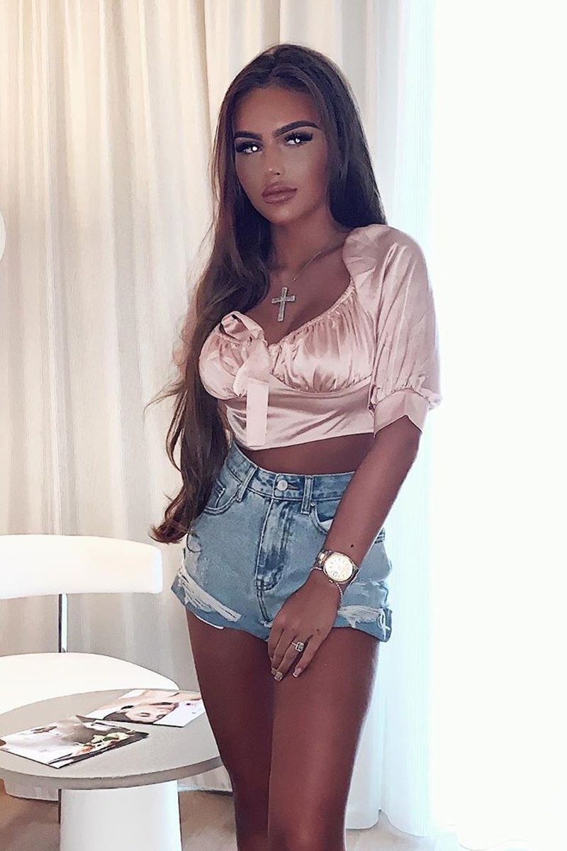 Rose Satin Tie Front Crop Top - Jasie-Crop Tops
