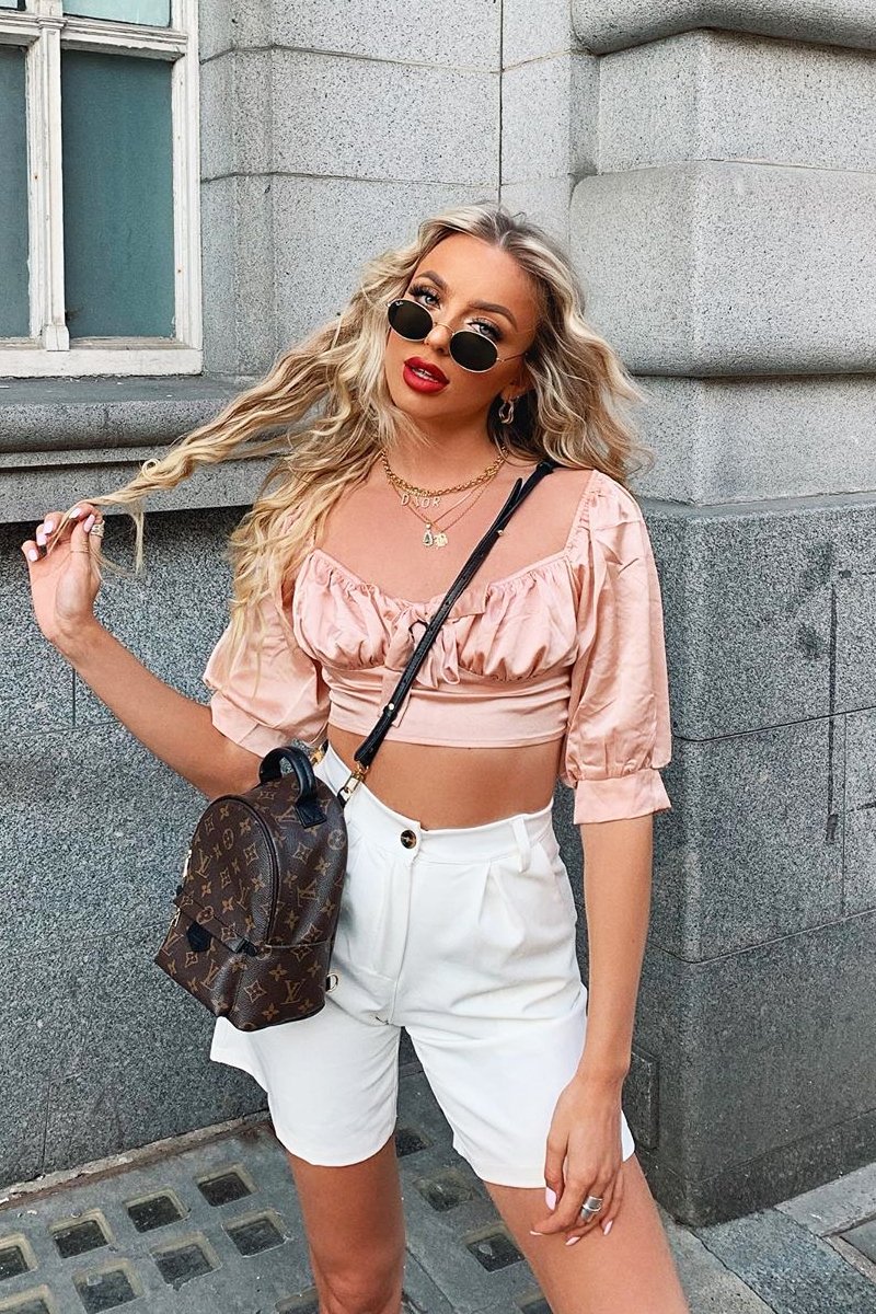 Rose Satin Tie Front Crop Top - Jasie-Crop Tops