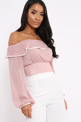 Rose Sheer Bardot Crop Top - Pia-Crop Tops