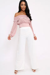Rose Sheer Bardot Crop Top - Pia-Crop Tops