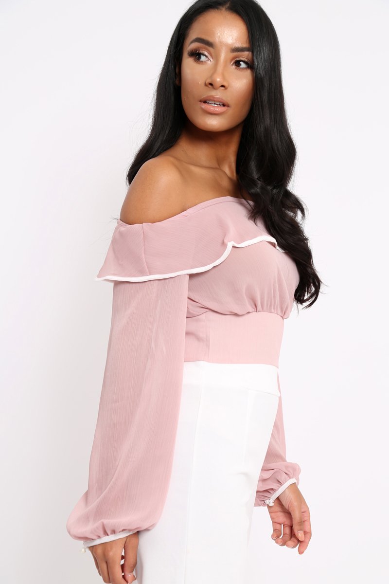 Rose Sheer Bardot Crop Top - Pia-Crop Tops