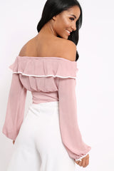 Rose Sheer Bardot Crop Top - Pia-Crop Tops